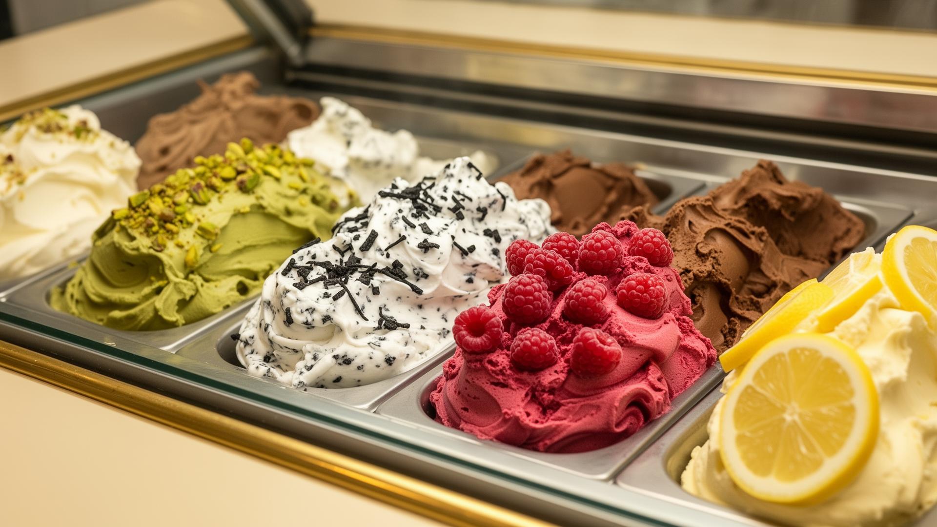 Italienisches Gelato in der Theke des kugel & kruste